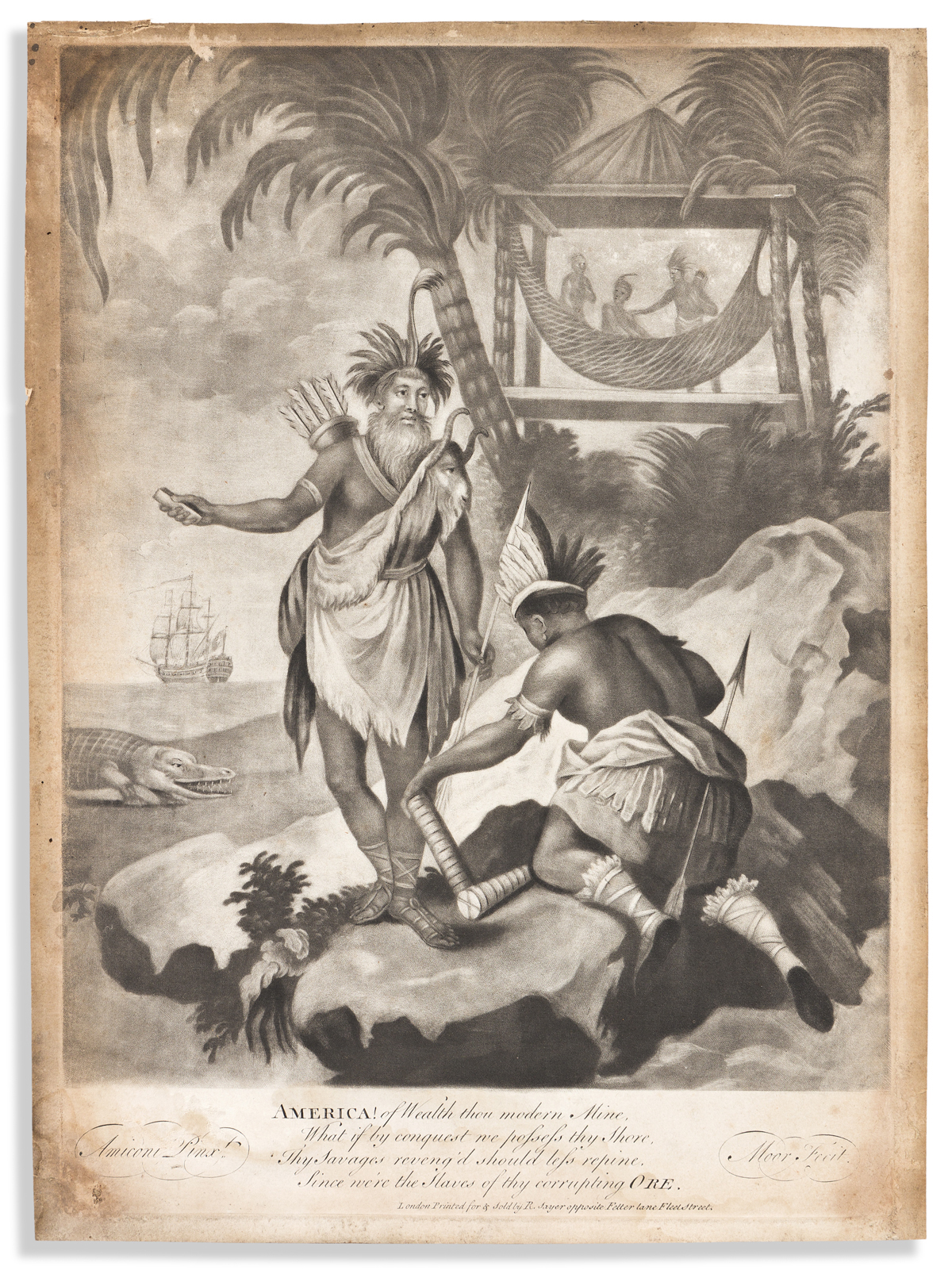 (COLONIAL ERA.) James Moore, engraver; after Giacomo Amiconi. America! of Wealth thou Modern Mine.